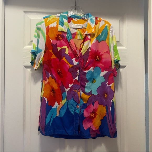 Jams World Floral Hawaiian Button Front Shirt W624-DRED DREAMLAND print Size M - Picture 1 of 8